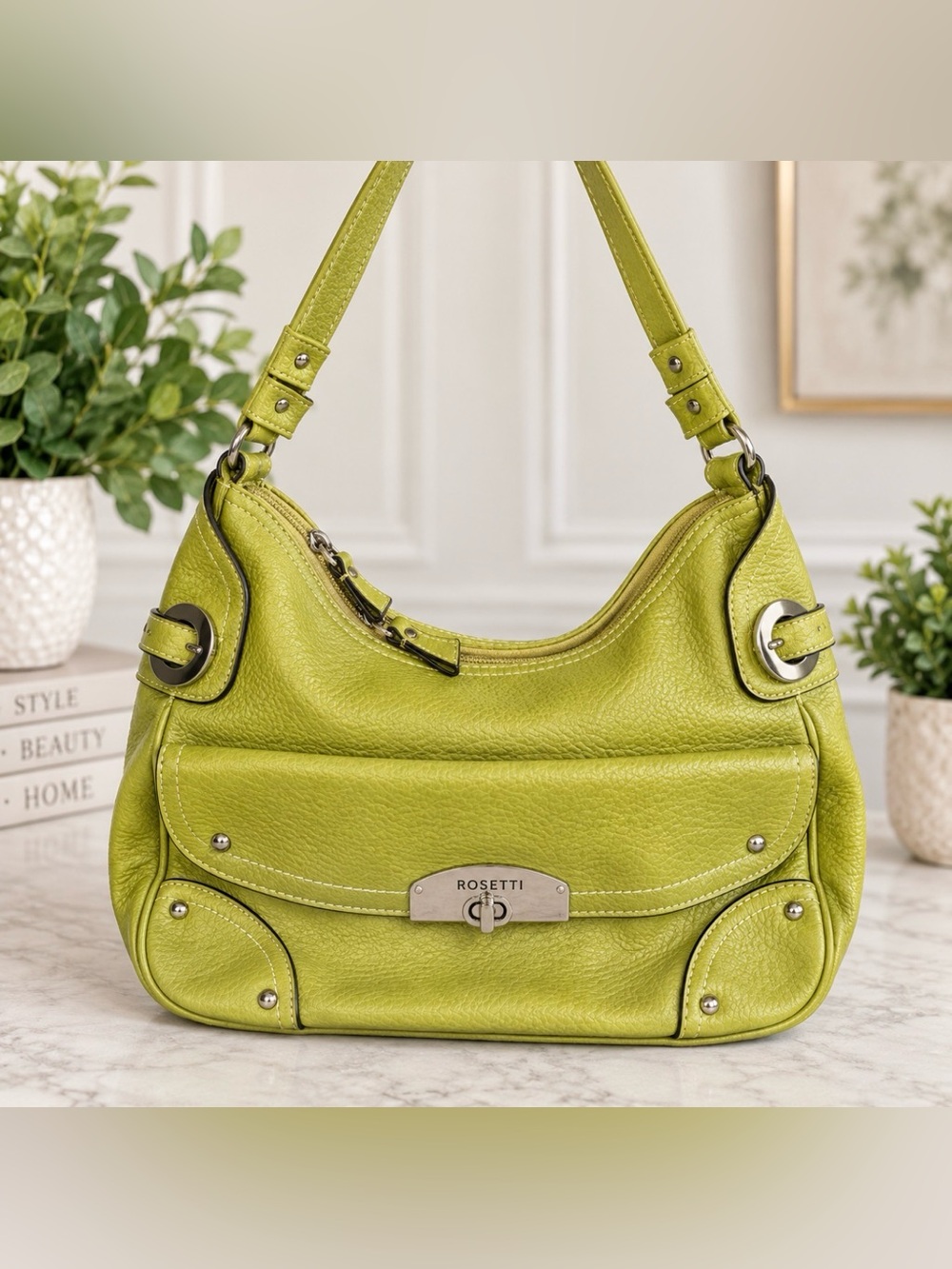 Rosetti Green Shoulder Bag Purse Y2K Vintage Style Faux Leather Gold Hardware